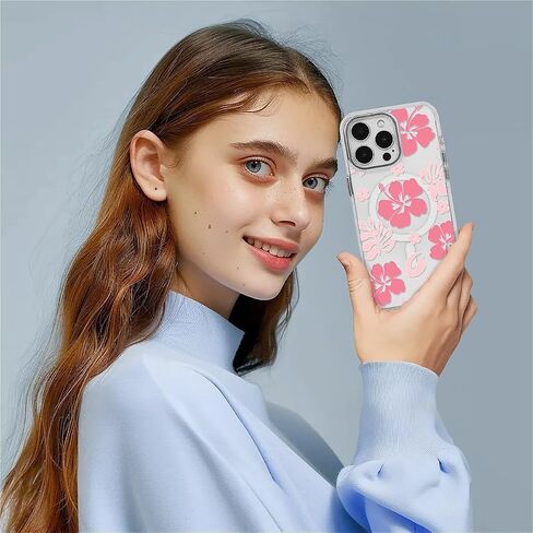 DAIZAG Magnetic Designed for iPhone 16 Pro Max Clear Case [Compatible with MagSafe],Rose Flowers Cases Magnetic Shockproof Protective Cell Phone Cover for iPhone 16 Pro Max(White) in Saudi Arabia