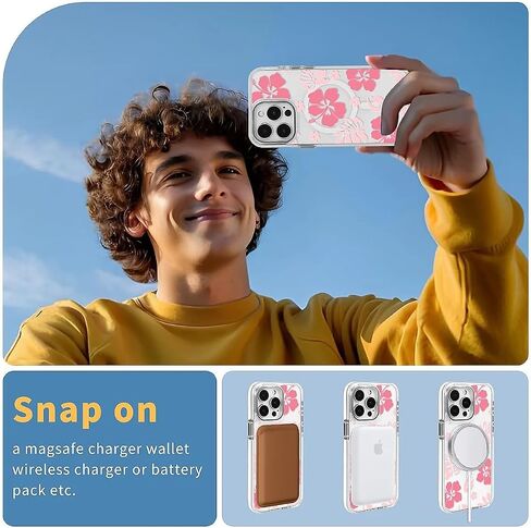 DAIZAG Magnetic Designed for iPhone 16 Pro Max Clear Case [Compatible with MagSafe],Rose Flowers Cases Magnetic Shockproof Protective Cell Phone Cover for iPhone 16 Pro Max(White) in Saudi Arabia