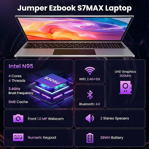 jumper 2025 Gaming Laptop, Intel 8-Core Processor(Up to 4.4GHz), 16GB DDR4 512GB NVME SSD, 15.6" FHD IPS Screen, 62.7Wh Battery, WiFi-6, Bluetooth5.1, USB3.2, 4 Stereo Speakers, 2 Memory Slots. in Saudi Arabia