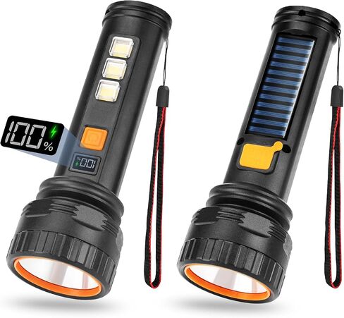 Solar Flashlights, 1500 Lumens Led Solar Powered Flashlights with Digital Display 2000mAh Battery Rechargeable Handheld Flashlights IP65 Waterproof Flashlights for Survival Emergencies, 1 Pack in Saudi Arabia