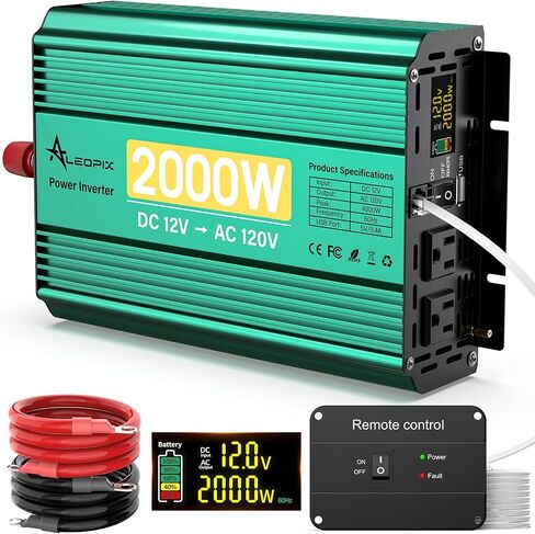 3000 Watt Inverter 12V to 110V/120V, Truck Power Inverter Converter AC to DC, 6000W Peak Power Modified Sine Wave Inverter with Remote LED Didplay 3.4A USB Port 2AC Power Outlets for Vehicles Car RV in Saudi Arabia