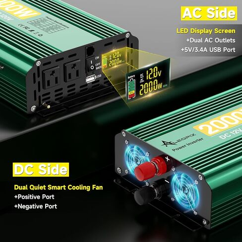 3000 Watt Inverter 12V to 110V/120V, Truck Power Inverter Converter AC to DC, 6000W Peak Power Modified Sine Wave Inverter with Remote LED Didplay 3.4A USB Port 2AC Power Outlets for Vehicles Car RV in Saudi Arabia