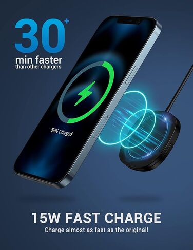 iPhone Magnetic Charger - Super Fast Mag Safe Charging Pad and 20W PD2.0 USB-C Wall Plug Compatible with iPhone 15 14 13 12 Pro Max Series, AirPods Series - Silver in Saudi Arabia