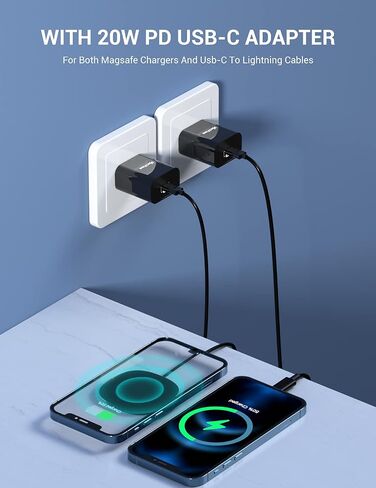 iPhone Magnetic Charger - Super Fast Mag Safe Charging Pad and 20W PD2.0 USB-C Wall Plug Compatible with iPhone 15 14 13 12 Pro Max Series, AirPods Series - Silver in Saudi Arabia