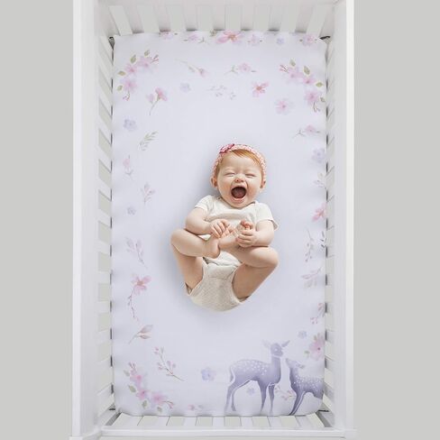 NoJo Floral Burst Pink, Blue, Green & White Flower 100% Cotton Photo Op Fitted Crib Sheet, Pink, Orange, Blue, Green in Saudi Arabia