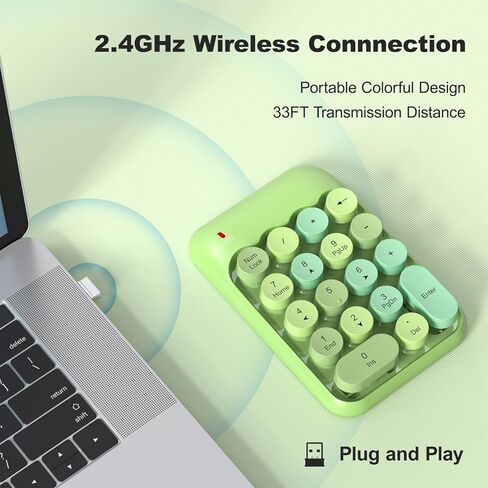 Wireless Number Pads, Cute Colorful Numeric Keypad Numpad Portable 2.4 GHz Financial Accounting Number Keyboard Extensions, 18 Key Number Numpad for Laptop Desktop, PC (Blue Colorful) in Saudi Arabia