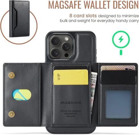 حقيبة محفظة لـ iPhone 16 Pro ، غطاء خلفي مغناطيسي من الجلد الرجعية متوافق مع Magsafe ، حالة هاتف واقية مقاومة للصدمات مع حامل حامل بطاقة Trifold قابل للفصل (Coffee) in Kuwait