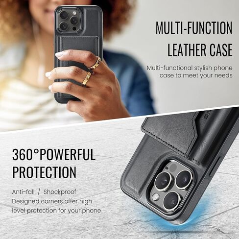حقيبة محفظة لـ iPhone 16 Pro ، غطاء خلفي مغناطيسي من الجلد الرجعية متوافق مع Magsafe ، حالة هاتف واقية مقاومة للصدمات مع حامل حامل بطاقة Trifold قابل للفصل (Coffee) in Kuwait