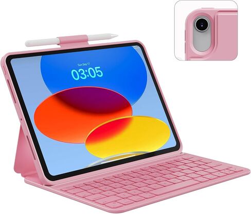 Case with Keyboard Compatible for iPad 10th Generation: Bluetooth Wireless Magnetic Stand Rechargeable Keyboard with Pencil Holder (Grey) in Saudi Arabia