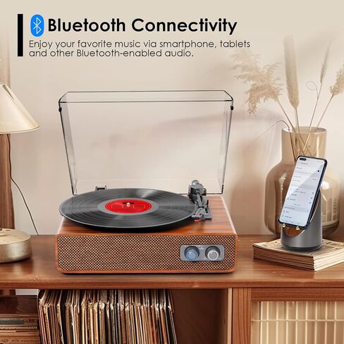 Vinyl Record Player Vintage with Upgraded Speakers, Adjustable Needle Pressure,3 Speed Turntable LP Player with Bluetooth Connection, Independent Cavity, RCA Output, Retro Design in Saudi Arabia