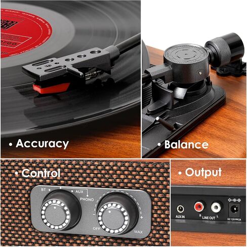 Vinyl Record Player Vintage with Upgraded Speakers, Adjustable Needle Pressure,3 Speed Turntable LP Player with Bluetooth Connection, Independent Cavity, RCA Output, Retro Design in Saudi Arabia