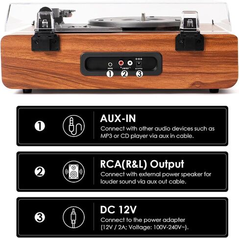 Vinyl Record Player Vintage with Upgraded Speakers, Adjustable Needle Pressure,3 Speed Turntable LP Player with Bluetooth Connection, Independent Cavity, RCA Output, Retro Design in Saudi Arabia