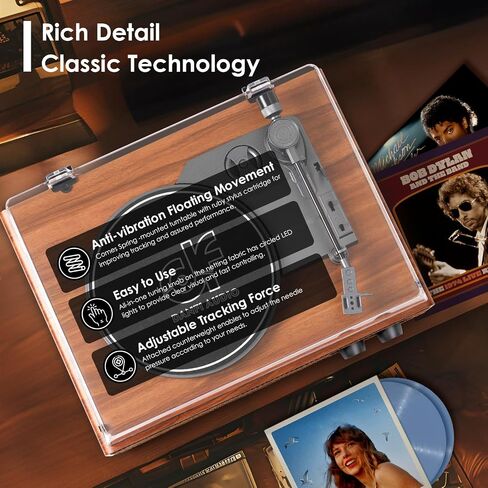 Vinyl Record Player Vintage with Upgraded Speakers, Adjustable Needle Pressure,3 Speed Turntable LP Player with Bluetooth Connection, Independent Cavity, RCA Output, Retro Design in Saudi Arabia