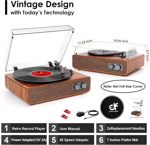 Vinyl Record Player Vintage with Upgraded Speakers, Adjustable Needle Pressure,3 Speed Turntable LP Player with Bluetooth Connection, Independent Cavity, RCA Output, Retro Design in Saudi Arabia