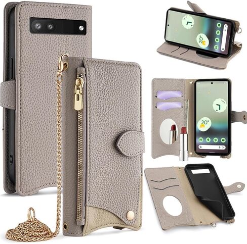 Asuwish Phone Case for Google Pixel 6A 5G 2022 Wallet Cover with Tempered Glass Screen Protector and Mirror PU Leather Flip Cover Credit Card Holder Slot Stand Crossbody Strap Cell Pixel6A A6 Pink in Saudi Arabia