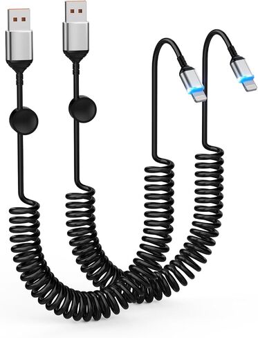 Coiled Lightning Cable,2 Pack,3FT iPhone Cord for Car Apple CarPlay Cable [MFi Certified] iPhone Charger Cable,Retractable Short USB to Lightning Cable for iPhone 14/13/12/11,iPad,AirPods - Purple in Saudi Arabia