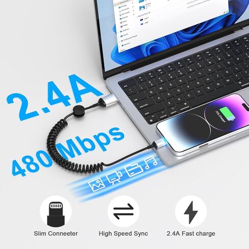 Coiled Lightning Cable,2 Pack,3FT iPhone Cord for Car Apple CarPlay Cable [MFi Certified] iPhone Charger Cable,Retractable Short USB to Lightning Cable for iPhone 14/13/12/11,iPad,AirPods - Purple in Saudi Arabia