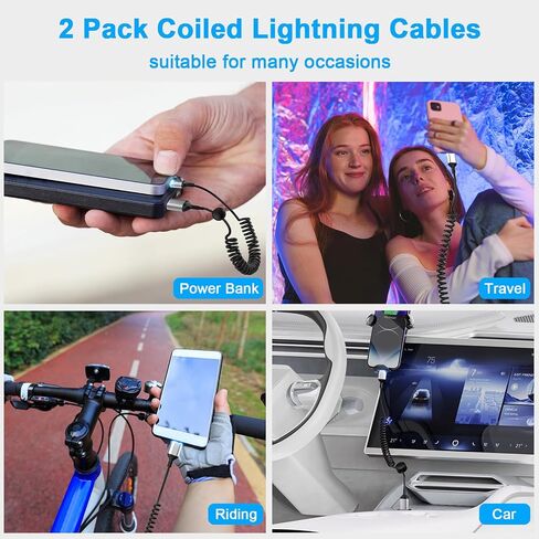 Coiled Lightning Cable,2 Pack,3FT iPhone Cord for Car Apple CarPlay Cable [MFi Certified] iPhone Charger Cable,Retractable Short USB to Lightning Cable for iPhone 14/13/12/11,iPad,AirPods - Purple in Saudi Arabia