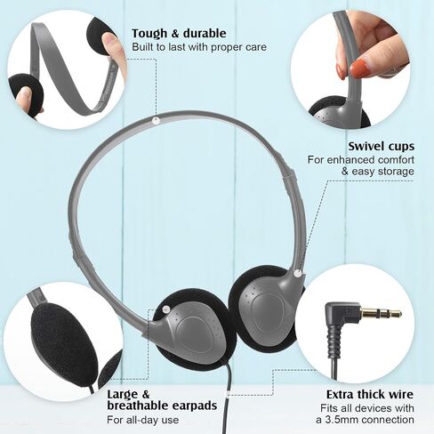 Flutesan 20 Pack Headphones Bulk for Classroom School Students Libraries Wired On Ear Headphones Over The Head Earphones for Class Children Teen Boys Girls Adults (Purple) in Saudi Arabia