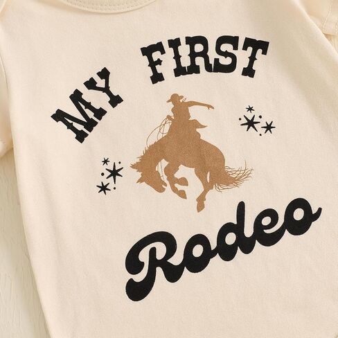 SAYOO This Is My First Rodeo Country Cowboy Funny Infant Baby Boy Bodysuit Long Pants Hat 3Pcs Western Coming Home Outfit in Saudi Arabia