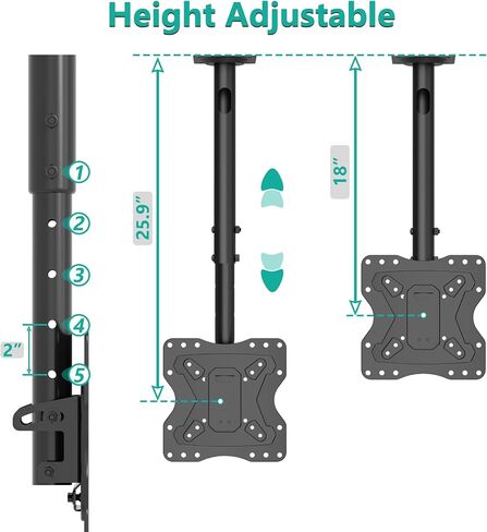WALI Ceiling TV Mount Adjustable Bracket Fits Most LED, LCD, OLED and Plasma Flat Screen Display 23 to 65 Inch, up to 110 Lbs, Mounting Holes 400x400mm (CM2365), Black in Saudi Arabia