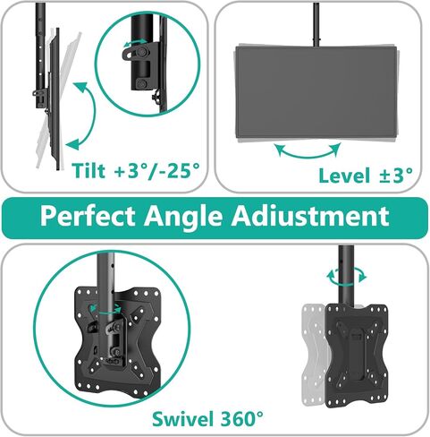 WALI Ceiling TV Mount Adjustable Bracket Fits Most LED, LCD, OLED and Plasma Flat Screen Display 23 to 65 Inch, up to 110 Lbs, Mounting Holes 400x400mm (CM2365), Black in Saudi Arabia