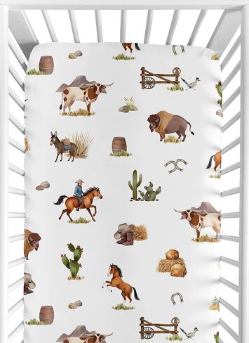Sweet Jojo Designs Taupe and Cream Cow Print Boy Baby Fitted Crib Sheet Infant Newborn Nursery Toddler Bed Room Standard Mattress for The Western Cowboy Wild West Southern Cow Farm Animal Collection in Saudi Arabia