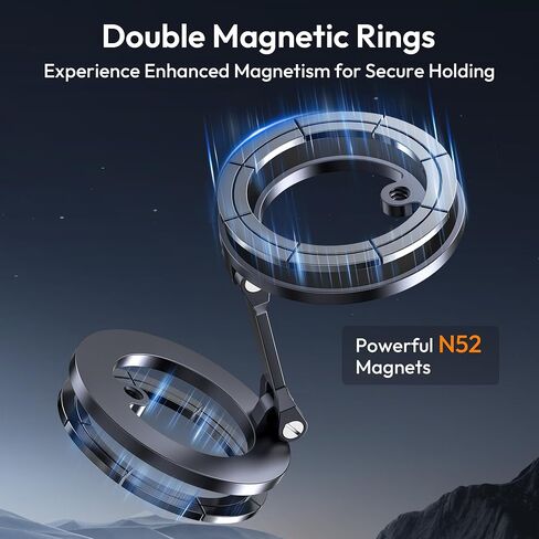 iTramax Dual Magnetic Ring Phone Stand for iPhone 16 ، حامل هاتف الألمنيوم ، حامل سيارة محمولة للهاتف المغناطيسي لـ iPhone 15 14 13 Pro Max Plus ، Mag/Safe Case ، Desk ، Office ، Gym ، Rings Rings in Kuwait