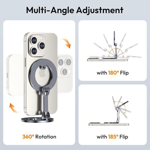 iTramax Dual Magnetic Ring Phone Stand for iPhone 16 ، حامل هاتف الألمنيوم ، حامل سيارة محمولة للهاتف المغناطيسي لـ iPhone 15 14 13 Pro Max Plus ، Mag/Safe Case ، Desk ، Office ، Gym ، Rings Rings in Kuwait