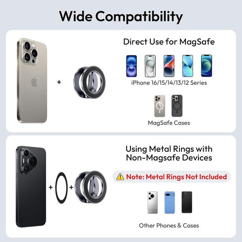 iTramax Dual Magnetic Ring Phone Stand for iPhone 16 ، حامل هاتف الألمنيوم ، حامل سيارة محمولة للهاتف المغناطيسي لـ iPhone 15 14 13 Pro Max Plus ، Mag/Safe Case ، Desk ، Office ، Gym ، Rings Rings in Kuwait
