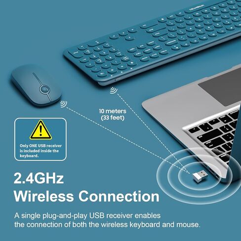 لوحة مفاتيح وماوس لاسلكي، XTREMTEC Cute Keyboard Retro Round Keycap - لوحة مفاتيح جمالية نحيفة للغاية وهادئة بتردد 2.4 جيجا هرتز لأجهزة Mac والكمبيوتر المحمول وأجهزة الكمبيوتر المكتبية (أخضر معكرون) in Kuwait