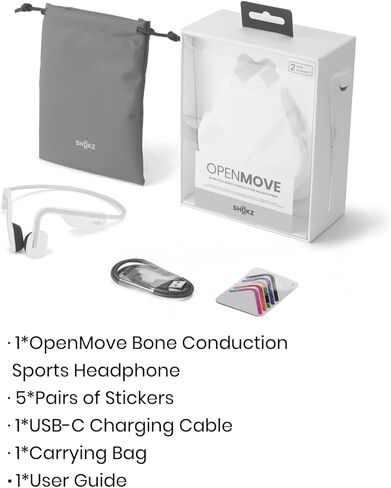 SHOKZ OPENMOVE - سماعات Bluetooth Sport Open Ored - سماعات الأذن اللاسلكية العظمية - عازلة على الجري والتدريبات ، مع حزمة الملصقات (رمادية) (متجددة) in Saudi Arabia