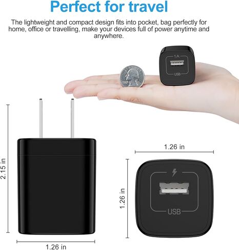 One Port Wall Charger,2 Pack 5V 1A Single Port USB Charging Block Cube Compatible for iPhone 16 15 14 13 12 11 XR XS Max 8/7/6SE/5S,Samsung S25 Ultra S24 S23 S22 S10,Google,LG, HTC, Sony, Motorola in Kuwait