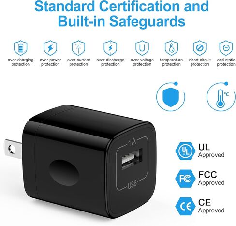 One Port Wall Charger,2 Pack 5V 1A Single Port USB Charging Block Cube Compatible for iPhone 16 15 14 13 12 11 XR XS Max 8/7/6SE/5S,Samsung S25 Ultra S24 S23 S22 S10,Google,LG, HTC, Sony, Motorola in Kuwait