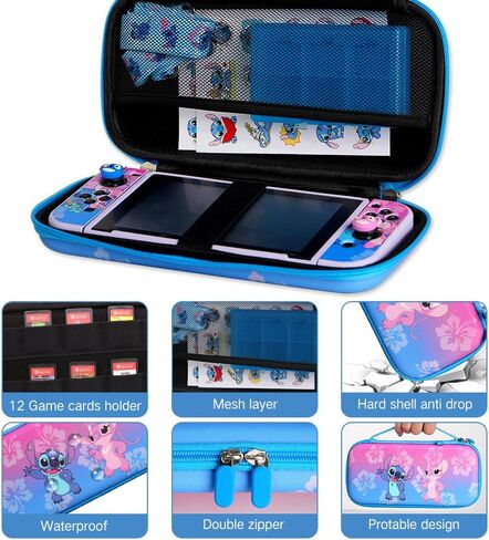 PERFECTSIGHT Switch Carrying Case for Nintendo Switch OLED 7 Inch Console with 10 in 1 Bundle Accessories, Cute Travel Carry Case with Game Card Case Thumb Grip Caps and Switch OLED Protective Case Cover, Blue in Saudi Arabia