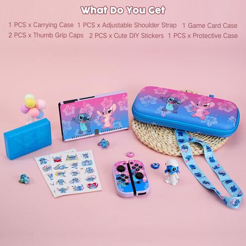 PERFECTSIGHT Switch Carrying Case for Nintendo Switch OLED 7 Inch Console with 10 in 1 Bundle Accessories, Cute Travel Carry Case with Game Card Case Thumb Grip Caps and Switch OLED Protective Case Cover, Blue in Saudi Arabia