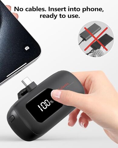 Mini Portable Charger for iPhone 20W 5000mAh USB-C Power Bank for iPhone 15 Charger Fast Charging Compatible with iPhone 16 15 Pro/15 Plus/15 Pro Max/iPad/AirPods Samsung (Black) in Saudi Arabia