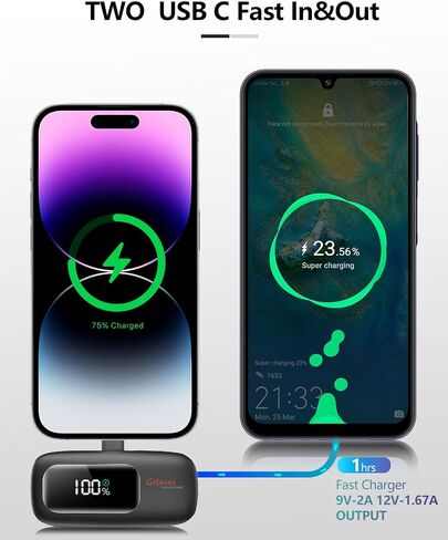 Mini Portable Charger for iPhone 20W 5000mAh USB-C Power Bank for iPhone 15 Charger Fast Charging Compatible with iPhone 16 15 Pro/15 Plus/15 Pro Max/iPad/AirPods Samsung (Black) in Saudi Arabia