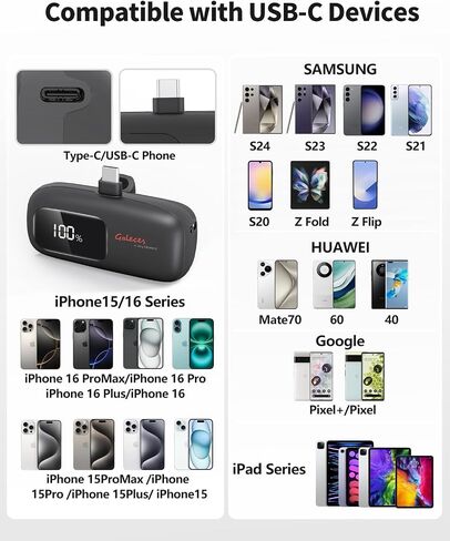 Mini Portable Charger for iPhone 20W 5000mAh USB-C Power Bank for iPhone 15 Charger Fast Charging Compatible with iPhone 16 15 Pro/15 Plus/15 Pro Max/iPad/AirPods Samsung (Black) in Saudi Arabia