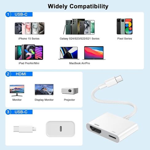 USB C to HDMI Adapter, [Apple MFi Certified] 1080P 4K@60Hz Video & Audio Sync Screen Converter Digital AV Adapter Compatible with iPhone 16/16Plus/16 Pro/16Pro Max/15/15Pro/Max to HDTV Projector in Saudi Arabia