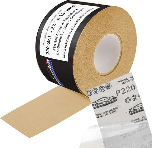Premium 180 Grit PSA Gold Longboard Sandpaper, 2-3/4" Wide Continuous 12 Yard Roll - Self Adhesive Stickyback for Autobody Paint, Wood Air File Long Board Sanders, Hand Sanding Blocks in Saudi Arabia