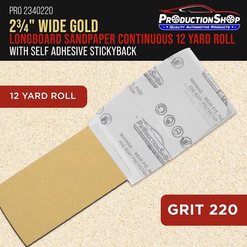 Premium 180 Grit PSA Gold Longboard Sandpaper, 2-3/4" Wide Continuous 12 Yard Roll - Self Adhesive Stickyback for Autobody Paint, Wood Air File Long Board Sanders, Hand Sanding Blocks in Saudi Arabia