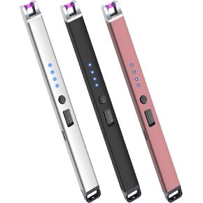 4 Pack Electric Candle Lighter USB Rechargeable Lighters Windproof Plasma Arc Lighters Flameless Lighter Type C Long Lighter with Safety Switch for Candle BBQ Camping Birthday Fireworks