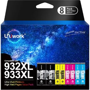 Uniwork Compatible 932XL 933XL Ink Cartridge Replacement for HP 932XL 933XL 932 933 Compatible with Officejet 6600 6700 6100 7612 7610 7110 Printers (2 Black 2 Cyan 2 Magenta 2 Yellow)