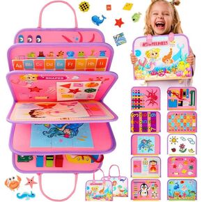 Toddler Busy Board, Montessori Toys for 1 2 3 Year Old Girl Birthday Gifts - Educational Busy Book, Kids Sensory Toy, Preschool Learning Activities and Travel Toys for Toddlers 1-3 2-4