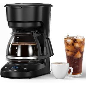 COWSAR Compact Coffee Machine, 5 Cup Drip Coffee Maker with Timing Function, 2H Auto Power-off, 2H Keep Warm, Pause & Brew, Reusable Filter, and Drip-Free Carafe, Black - 3710H
