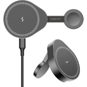 Wireless Charging Pad for MagSafe, Compatible Travel Charger for Apple Devices, Portable Foldable Magnetic Station for iPhone 16/15/14/13/12, Apple Watch, AirPods (Titanium)–Not a Power Bank
