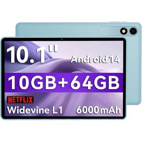 Tablet, 10.1 Inch Android 14 Tablet with Octa Core Processor, 10GB RAM 64GB ROM 1TB Expansion, 1280x800 HD IPS Touchscreen, 6000mAh, Widevine L1, GPS, WiFi 5, BT 5.0, Dual Camera, Google Tablet (Gray)
