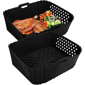 Air Fryer Silicone Liners for Ninja Double Stack Air Fryer SL401/DZ201/DZ401/DZ550, Reusable Air Fryer Basket Pot Accessories for Ninja XL 2-drawer Dual Air Fryer (Grey)