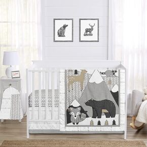 Sweet Jojo Designs Grey and White Woodsy Deer Boy, Girl, Unisex Baby Crib Bedding Set 4 Pieces